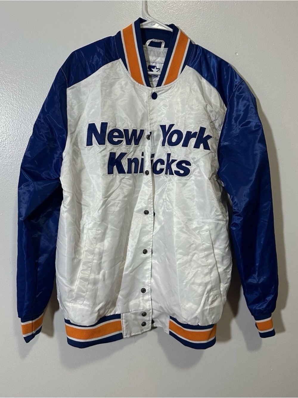 STARTER NY Knicks NBA White, Blue & Orange Satin Jacket